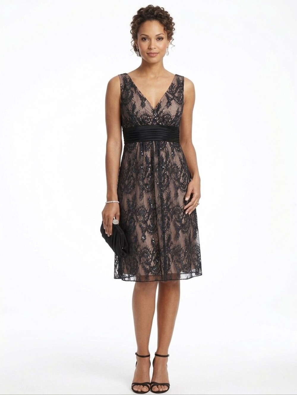 Black Lace & Bronze/Dusty Rose Dress
